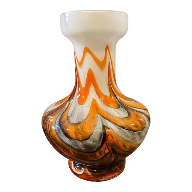 1970s Mid-Century Modern Orange and Gray Opaline Glass Italian Vase For Sale