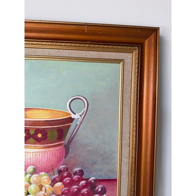 Blue 1970s Vintage Je. Ann Still Life Oil on Canvas Board Painting – Framed For Sale - Image 8 of 12