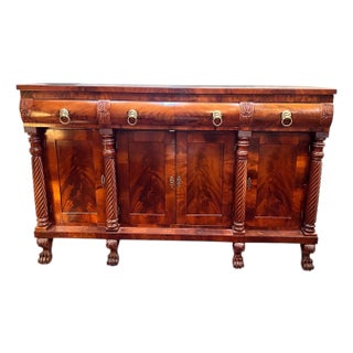19th Century Flame Mahogany American Empire Sideboard Server For Sale