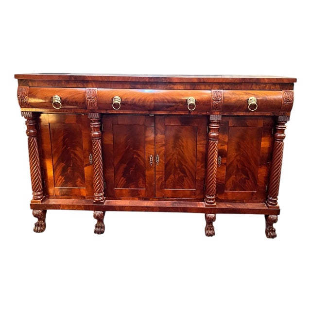 19th Century Flame Mahogany American Empire Sideboard Server For Sale