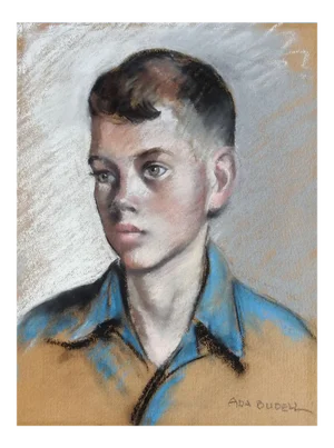 Vintage Ada Budell Pastel Portrait of Young Man