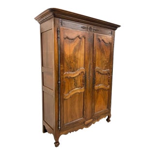 19th Century French Louis XV Solid Walnut Period Chateau Armoire For Sale