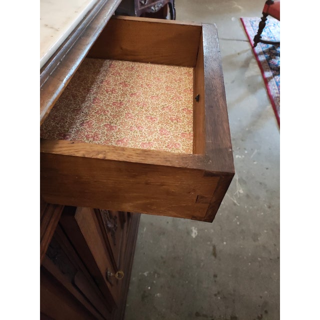 Antique French Louis XVI Style Walnut Sideboard / Buffet With Marble Top 3-Door Cabinet For Sale - Image 11 of 11