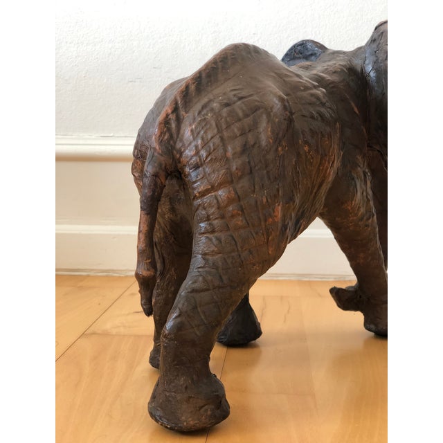 Animal Skin Vintage Handcrafted Leather Elephant Statue For Sale - Image 7 of 9