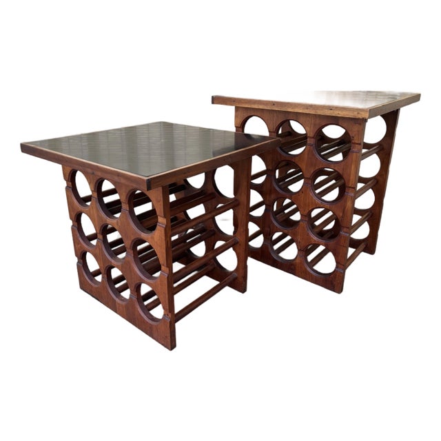 A Pair of Handcrafted Mid Century Moderm Wine Rack / Side Tables. Circa 1960s For Sale
