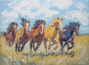 Sean Wu Original Oil Painting of Wild Horses
