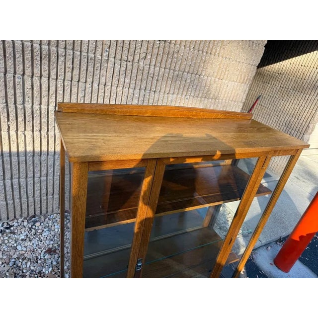 Brown Antique Art Decor Mission Style Solid Oak Bookcase Curio Cabinet. Circa Early 20th Century For Sale - Image 8 of 10