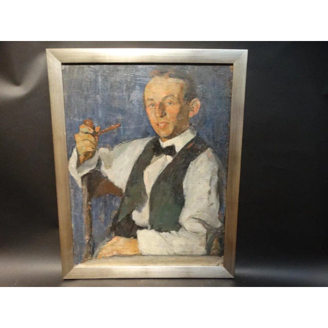 1920s 1920s Vintage Ejnar Hansen "Young Man With a Pipe" Painting For Sale - Image 5 of 5