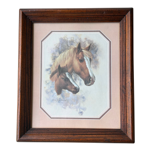 Vintage Equestrian Horse & Foal Print by Doris Scott Nelson, Framed