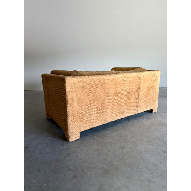 1970s Vintage Diamond Pattern Corduroy Parsons Loveseat For Sale - Image 5 of 12