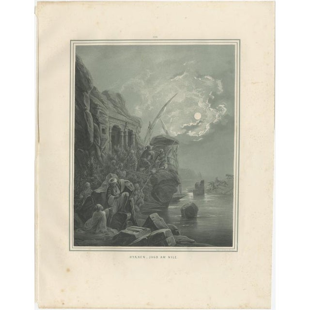 Antique Hyena Hunt on the Nile Moonlight Scene from Maximilian, 1846 This atmospheric and dramatic 19th-century...