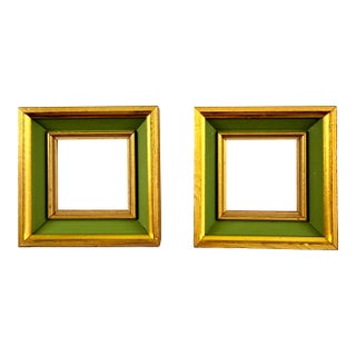 Gold Leaf & Green Wood Picture Frames, a Pair For Sale
