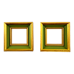 Gold Leaf & Green Wood Picture Frames, a Pair