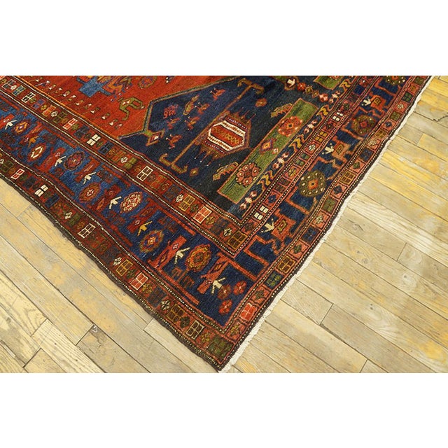 1920s Red Blue Geometric Antique Persian Malayer " Tousirkan " Rug 5' X 6' Handknotted Wool Carpet For Sale In New York - Image 6 of 6