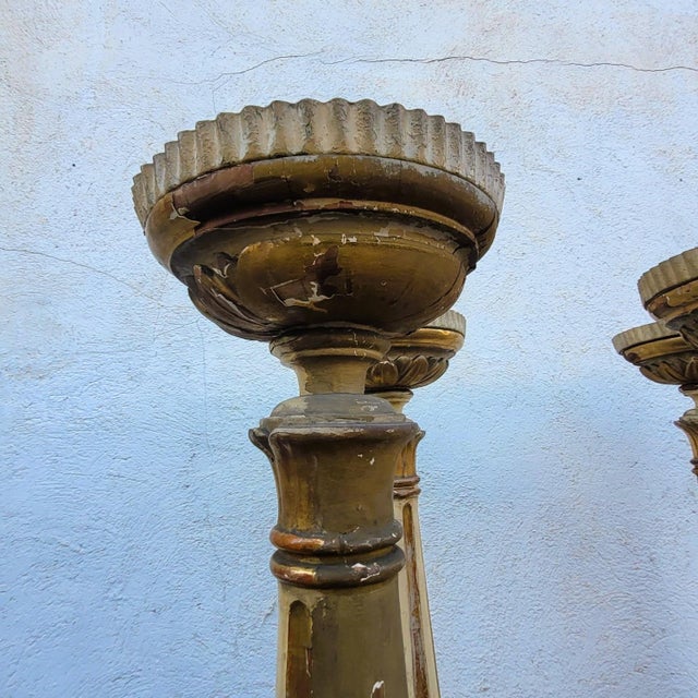 Large Lacquered and Gilded Wooden Candlesticks, Early 19th Century, Set of 6 For Sale - Image 13 of 17