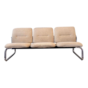 1980s Postmodern Steelcase Chrome & Oatmeal Tweed 3 Seater Sofa #2
