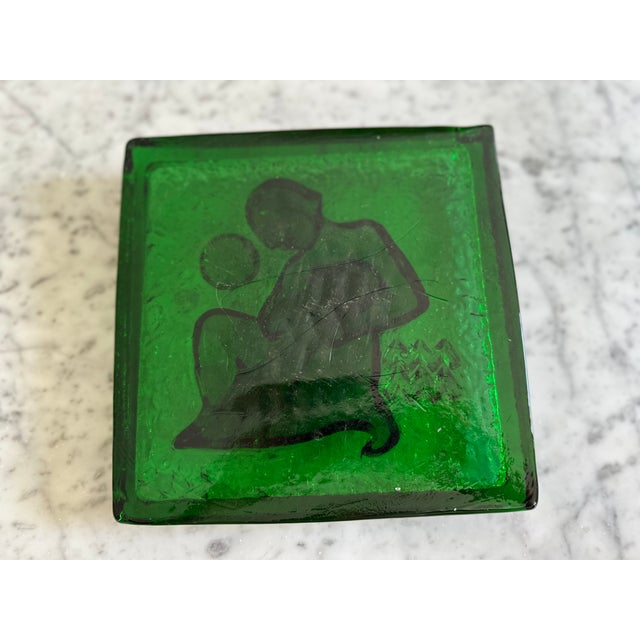 Glass Mid-Century Polish Glass Zodiac Block Aquarius, 1956 For Sale - Image 7 of 12