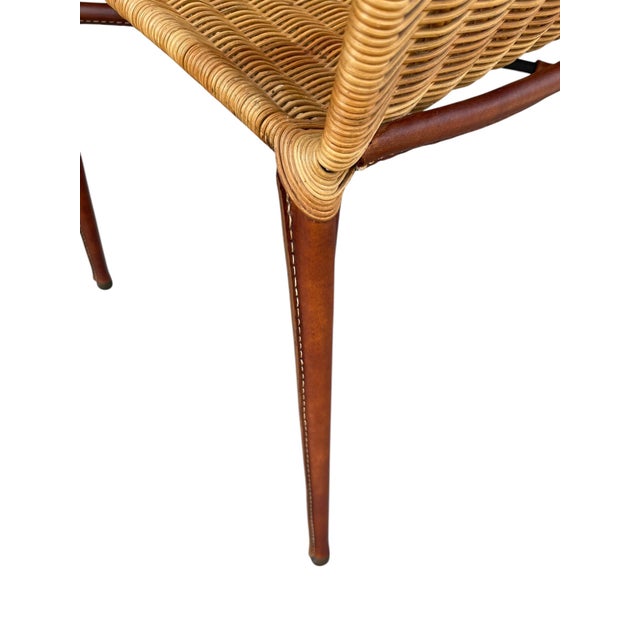 1950s Stitched Leather and Rattan Armchairs by Jacques Adnet, 1950s, Set of 2 For Sale - Image 5 of 10