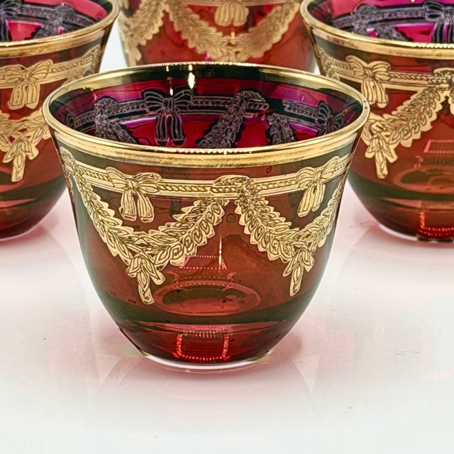 Mid-Century Modern Italian Ruby Red Crystal Liqueur Cups with 24k Gold from Interglass, 1980s, Set of 6 For Sale - Image 3 of 11