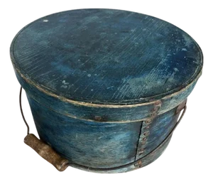 19Thc Original Blue Painted Bail Handled Pantry Box