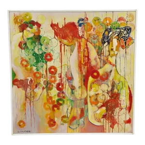 Alfonso Caliendo Abstract "3 Women" Large Oil on Canvas Mid Century Modern Art