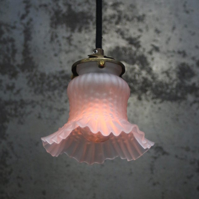 French White Frosted Glass and Brass Pendant Lamp For Sale - Image 4 of 6