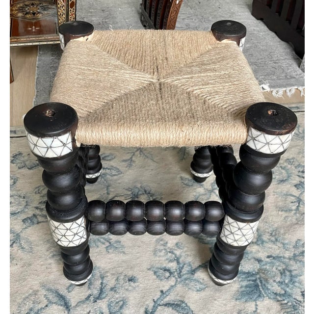 1990s 1990s Vintage Mother of Pearl Inlaid Stool For Sale - Image 5 of 8