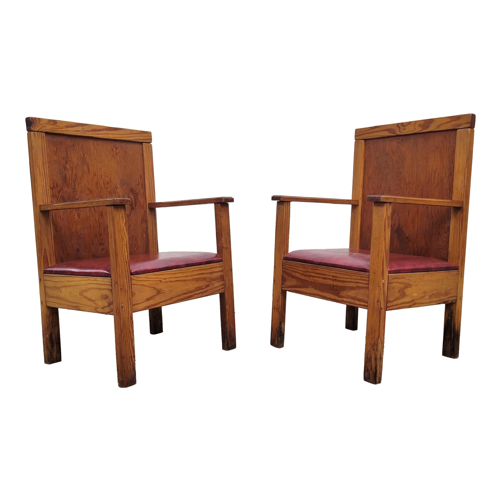 Vintage Oak High Back Armchairs Church Chairs | Chairish