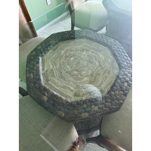 Glass Dining Table With Marble/Wood Pedestals For Sale - Image 4 of 5