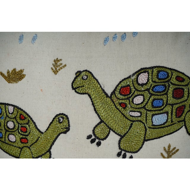 Handmade Suzani Turtle Pillow Cover, Uzbek Embroidered Cushion (18'' X 19'') For Sale - Image 4 of 5