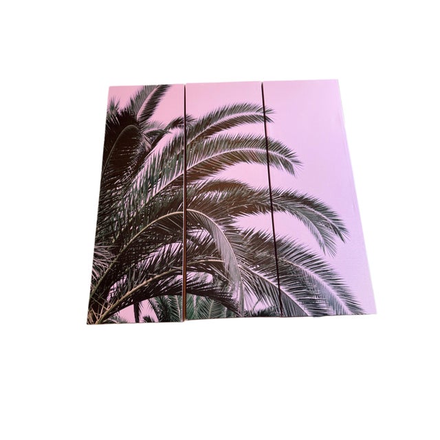 Blush Pink Palm Frond Triptych – Tall Modern Coastal Wall Art For Sale - Image 11 of 11