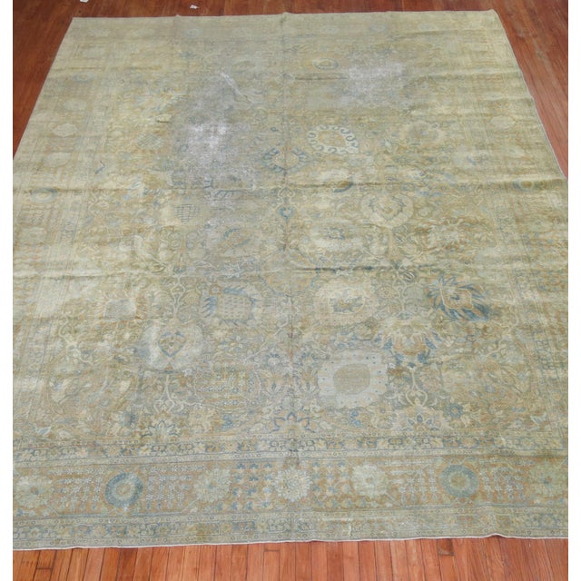 American Antique Zabihi Collection Persian Tabriz Worn Room Size Rug - 10'3" x 13'2" For Sale - Image 3 of 12