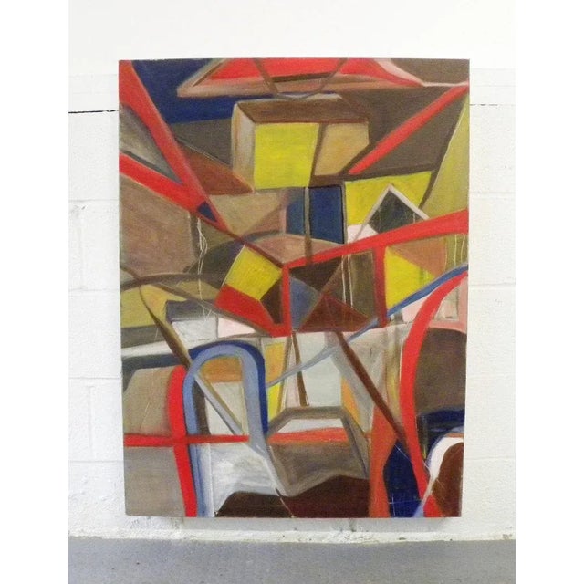 Vintage Mid Century Abstract Original Oil Painting Abstract Modernist painting with layered geometric figures. Great color...