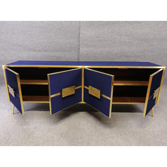 Not Yet Made - Made To Order Sideboard with Blue Grisinato Glass and Brass Trim from Justfurnituress SRL For Sale - Image 5 of 7