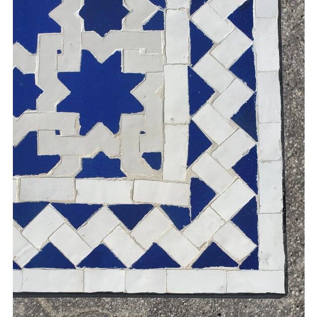 Moroccan 84" Rectangular Blue and White Mosaic Dining Table / Tarsi3 For Sale - Image 3 of 7