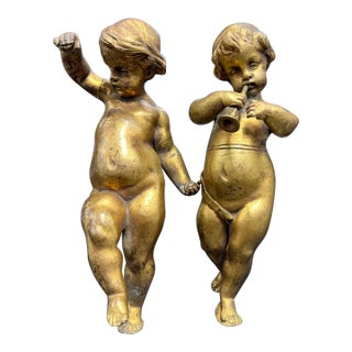 18thc French Antique Louis XV Gilt Bronze Full Figural Cherub Sculptures a - Pair For Sale