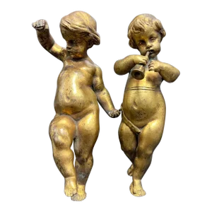 18thc French Antique Louis XV Gilt Bronze Full Figural Cherub Sculptures a - Pair