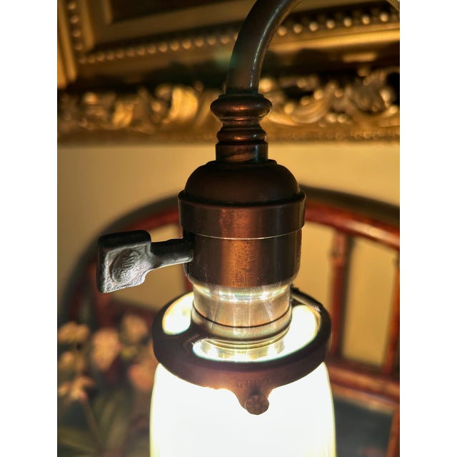 Brass 1930s Adjustable Brass Table Lamp With Tiffany Style Shade For Sale - Image 8 of 8