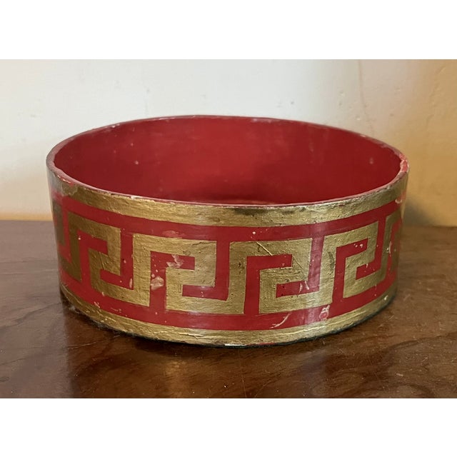 Antique Early 19th Century English Regency Red Lacquer Wine Bottle Decanter Coaster With Gilt Greek Key Design For Sale In New York - Image 6 of 10
