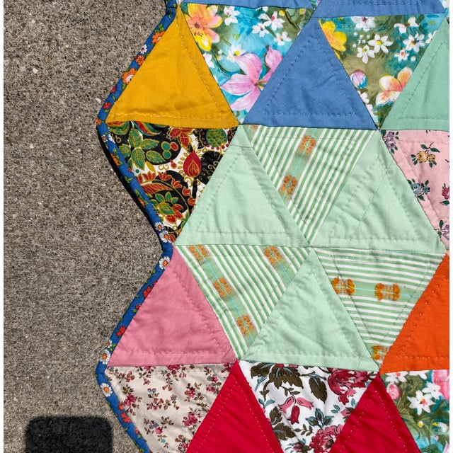 Quality Hand Stitched Cotton Triangle Feedsack Quilt From Ohio Estate For Sale - Image 10 of 18