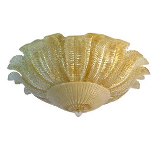 Flower Ceiling Lamp Murano Art Glass in Golden Powder from Barovier, 1990s For Sale
