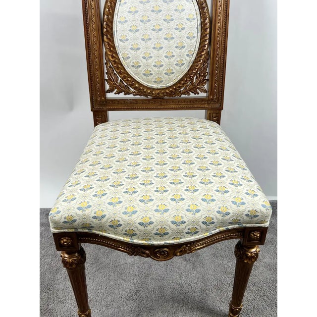 Wood Vintage French Louis XVI Style Oak Side Chairs, Carved Cameo Back, Pair For Sale - Image 7 of 15