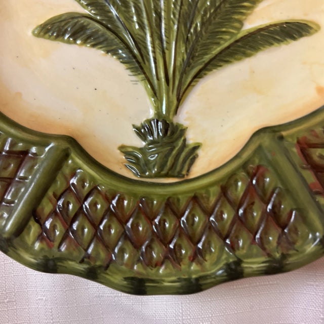 Mid 20th Century Vintage Palm Beach Regency Majolica Style Decorative Palm Tree Plates - A Pair For Sale - Image 5 of 9