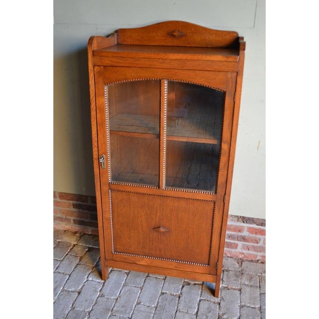 Antique Art Deco Oak Single-Door Display Cabinet For Sale - Image 9 of 11