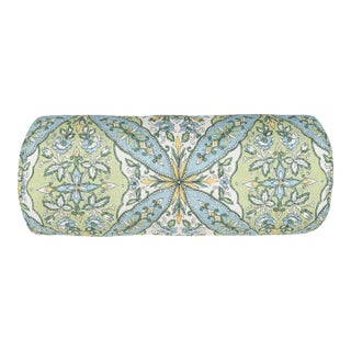 Scalamandre 21" x 7" Provence Bolster Pillow in Aqua Meadow For Sale
