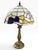 Hollywood Regency Vintage Hollywood Regency Tiffany-Style Faux Stained Glass Table Lamp, Blue & Amber Mosaic Shade For Sale - Image 3 of 7