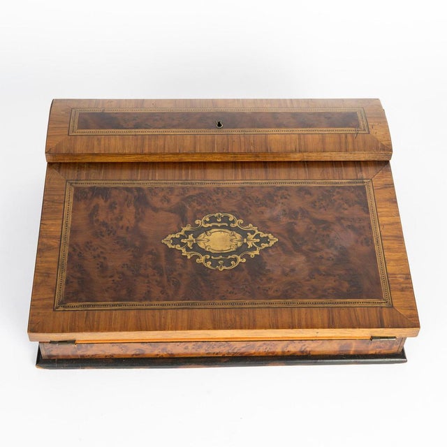 19th-century napoleon iii-era inkwell made of marquetry and brass. 19th-century inkwell made of marquetry and brass, from...