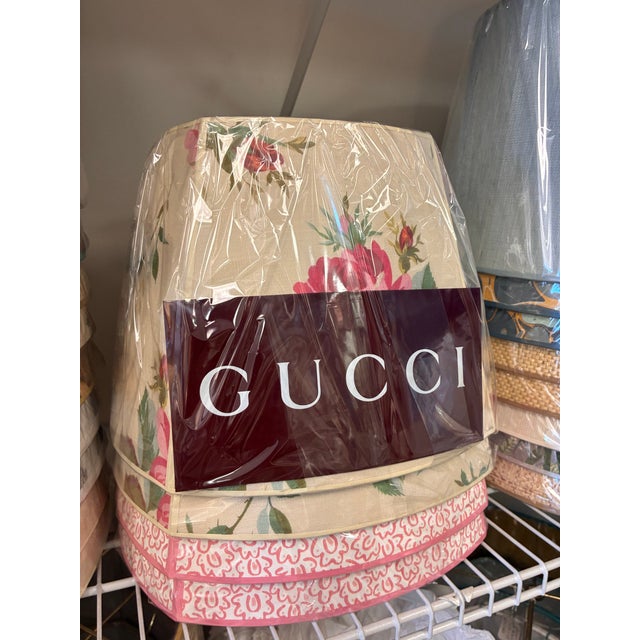 2020s Floral Brand New Lampshades With Gucci Textured Wallpaper - a Pair For Sale - Image 5 of 5