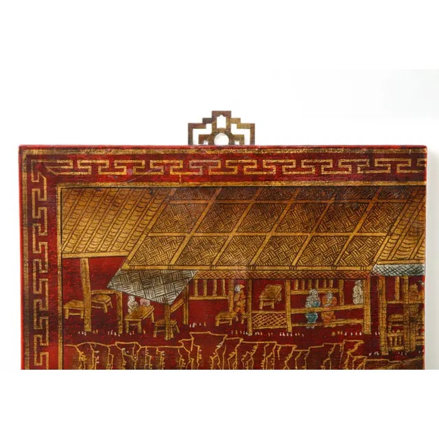 Set of Six Red Lacquered Chinoiserie Panels For Sale - Image 9 of 13