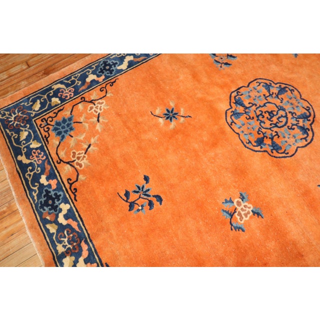 Art Deco Fire Orange Antique Chinese Rug, 5'11'' X 8'8'' For Sale - Image 3 of 12